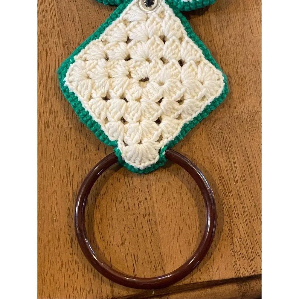 Vintage Crochet Owl Towel Holder Ring Hanging 70s Kitchen Kitsch Retro